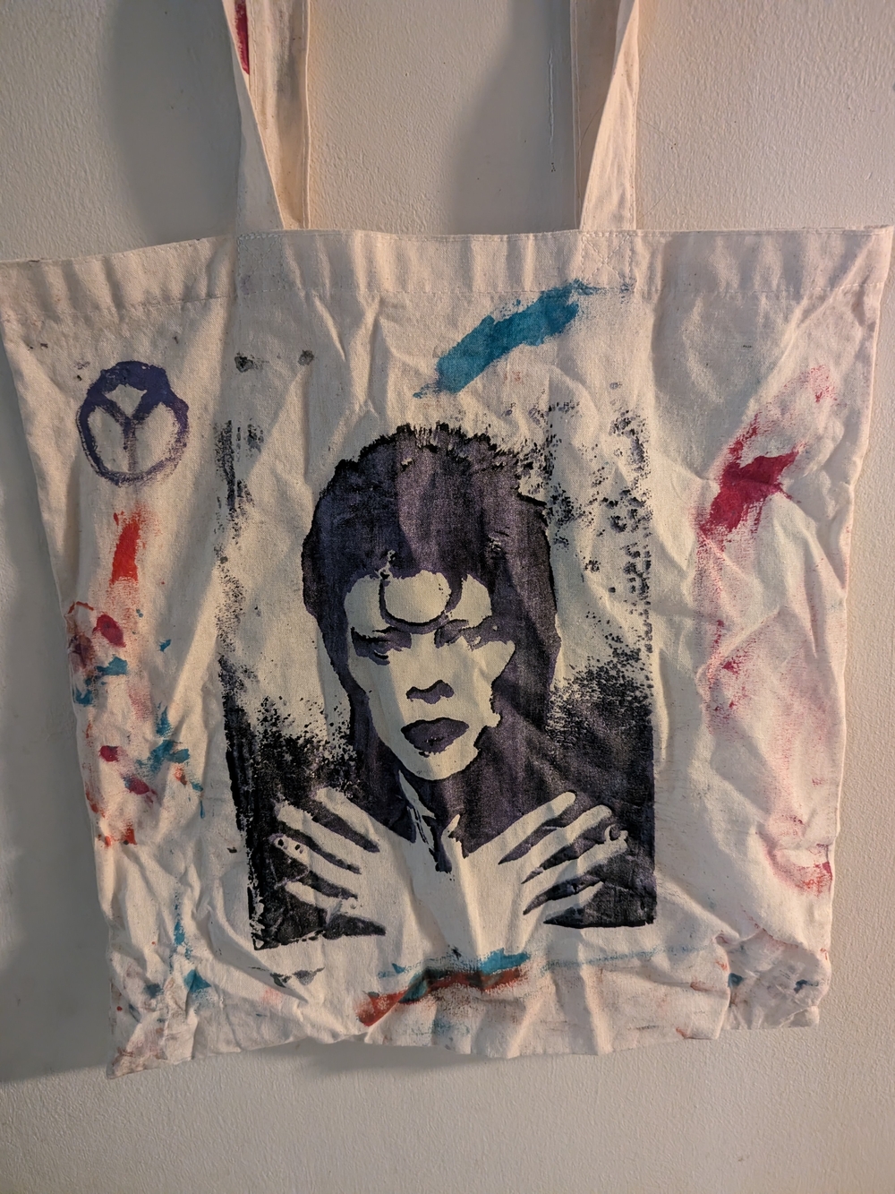 Canvas Tote Bag with Black & Purple Graphic Portrait Print Of David Bowie